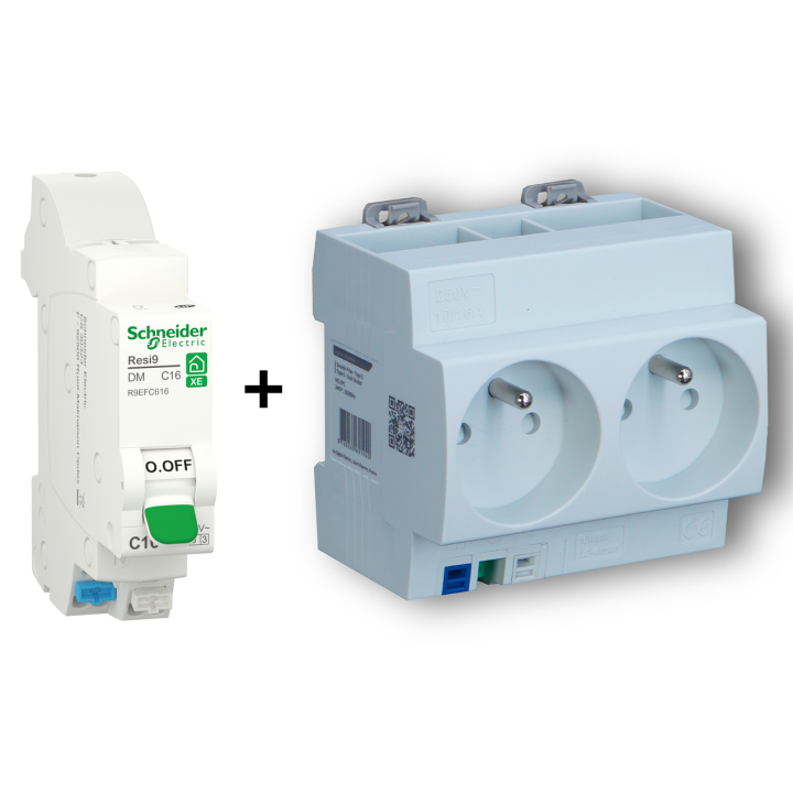 Schneider - LOT - 2xPC 2P+T Modulaire précâblé DIGITAL + disjoncteur 16A XE - 04564+R9EFC616