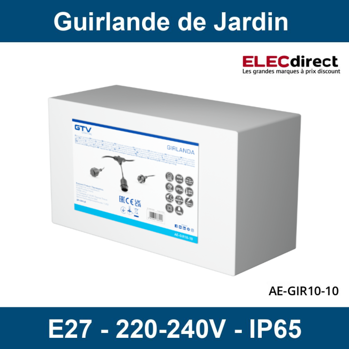 GTV Lighting - LOT - Guirlande de jardin - 10m - avec Ampoules couleurs - 220-240V - Réf : LOT3254