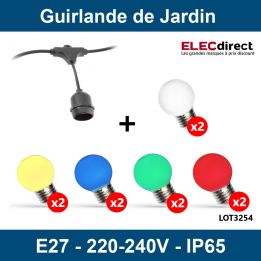 GTV Lighting - LOT - Guirlande de jardin - 10m - avec Ampoules couleurs - 220-240V - Réf : LOT3254