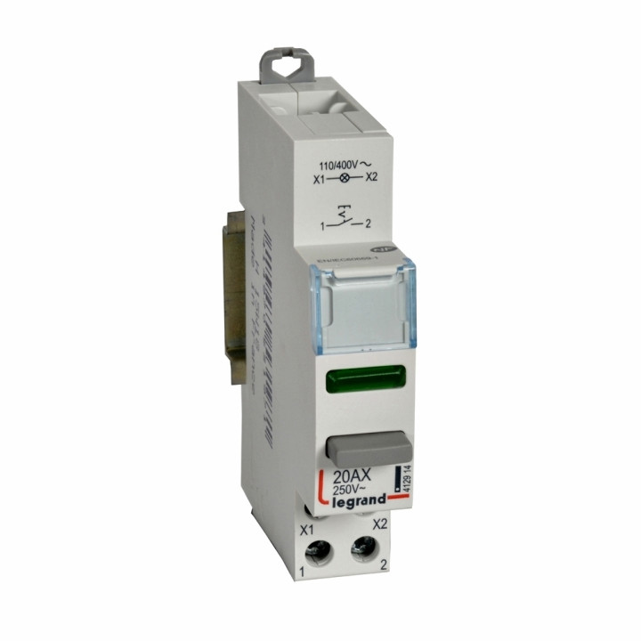 Legrand - Inter à Poussoir 20A double fonction - 250V - 1 NO + voyant vert - 412914