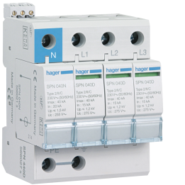 Hager - Parafoudre 4P débrochable 40KA type 2 avec voyant fin de vie - SPN440D