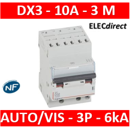 Legrand - Disjoncteur DX³6000 10kA arrivée auto départ vis 3P - 10A - courbe D - 408074