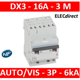 Legrand - Disjoncteur DX³6000 10kA arrivée auto départ vis 3P - 16A - courbe D - 408075