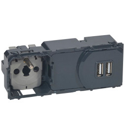 Legrand - Céliane - Mécanisme Prise de courant 2P+T + Chargeur USB précâblée AUTO - Réf : 067106
