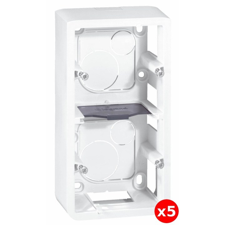Legrand Mosaic - LOT de 5 Cadres saillie 2 postes - 2 x 2 modules - vertical - Réf : 080282x5