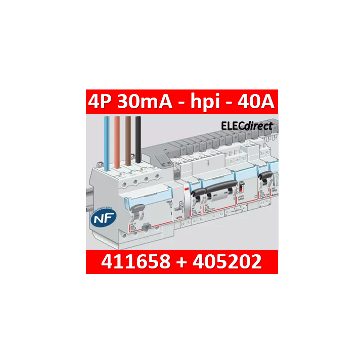 LEGRAND - Interrupteur différentiel DX3-ID 4P 40A - 30mA - HPI + peigne HX3 18M - 411658+405202