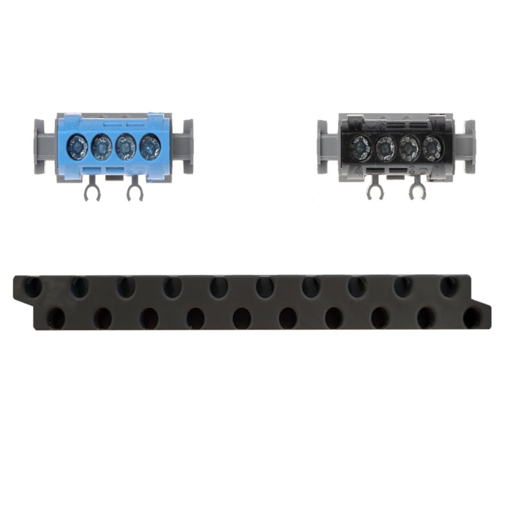 Legrand - Support Rail + Bornie Ph 4 trous + Bornier Neutre 4 trous - 004811+004840+004850