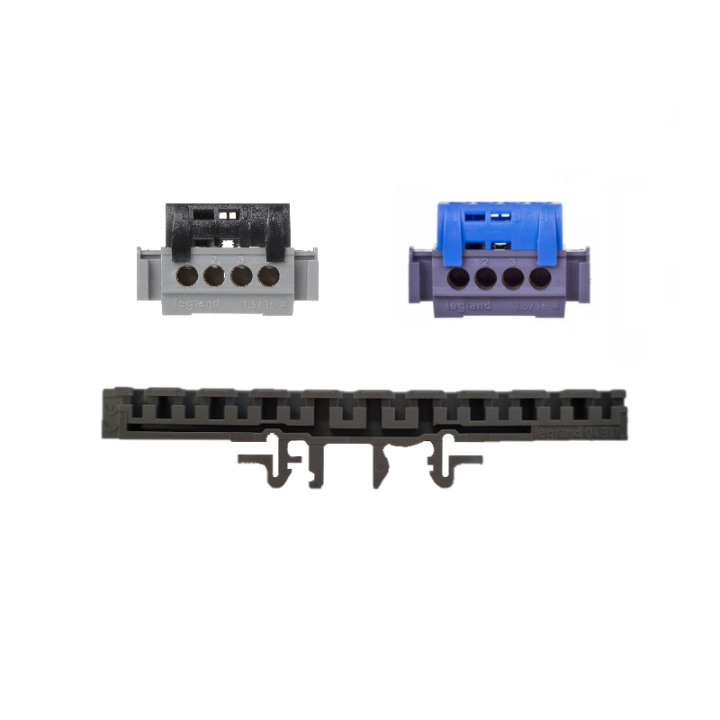 Legrand - Support Rail + Bornie Ph 4 trous + Bornier Neutre 4 trous - 004811+004840+004850