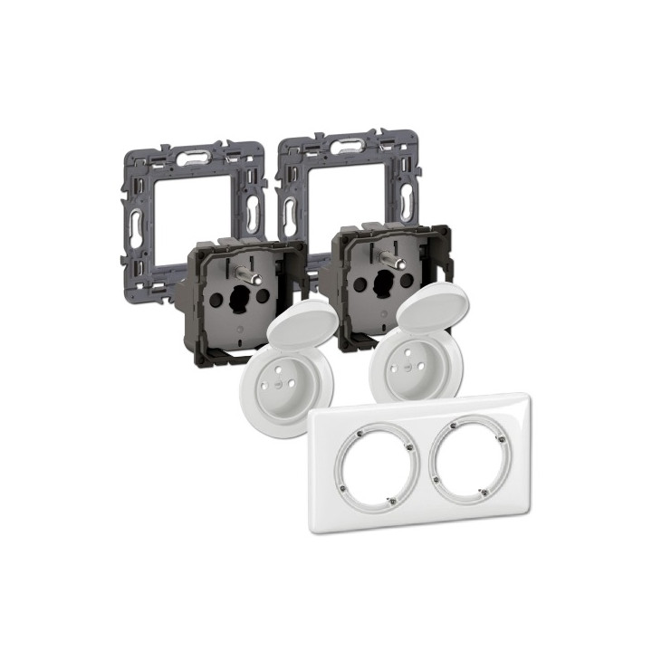 Legrand - Céliane 2024 - Double prise de courant étanche complet - Blanc - IP44 - Réf : 080251 + CM0111 + CB8111 + CP2702