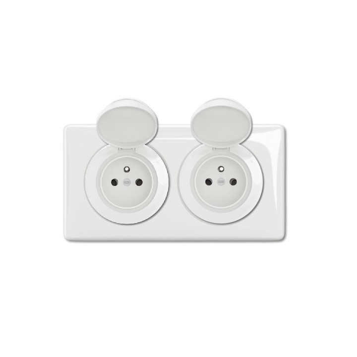 Legrand - Céliane 2024 - Double prise de courant étanche complet - Blanc - IP44 - Réf : 080251 + CM0111 + CB8111 + CP2702