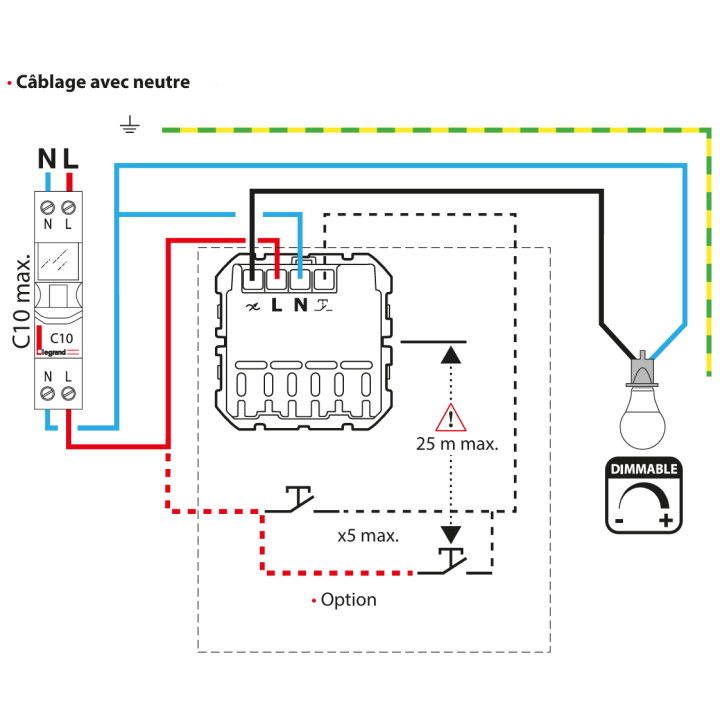 Legrand - Céliane 2024 - Variateur avec ou sans neutre - 200W -  Blanc - LED - Réf : CB0408