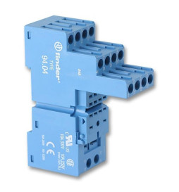 Finder - Support avec bornes à cage - Étrier métallique - Rail DIN - 10A - 250V - Bleu - Réf : 9404SMA
