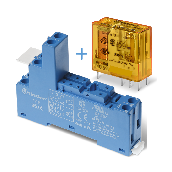 Finder - LOT - Relais Industriel 2RT - 24VAC + Embase Relais - Réf : 405280240000+9505SPA