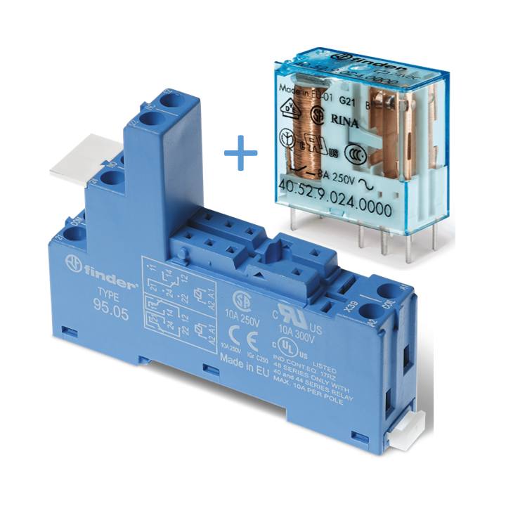 Finder - LOT - Relais Industriel 2RT - 24VDC + Embase Relais - Réf : 405290240000+9505SPA