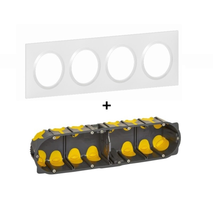 Legrand Dooxie - Plaque 4 postes + Boîte Batibox BBC Legrand 4 postes - Hor/vert - 600804+080034L