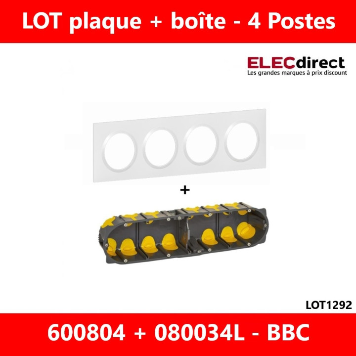 Legrand Dooxie - Plaque 4 postes + Boîte Batibox BBC Legrand 4 postes - Hor/vert - 600804+080034L