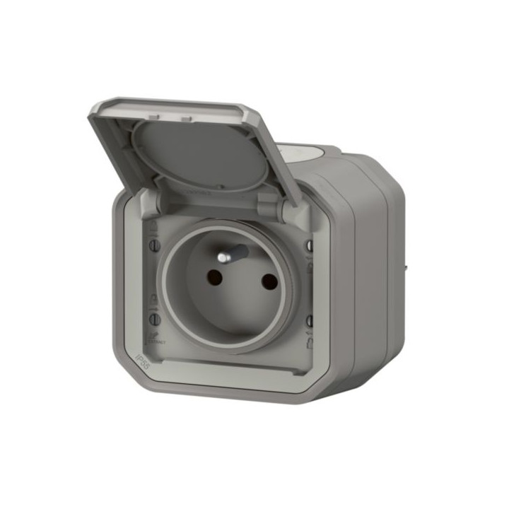 Legrand - Prise de courant 2P+T 16A étanche Plexo prêt à poser saillie - IP55 - IK08 - 250V - Gris - Réf : 069731L