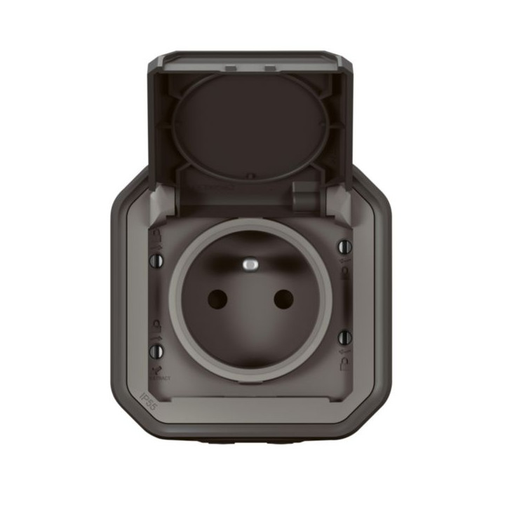 Legrand - Prise de courant 2P+T 16A étanche Plexo prêt à poser saillie - IP55 - IK08 - 250V - Anthracite - Réf : 069791L