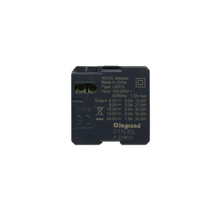 Legrand - Mosaic - Chargeur Simple USB Type-C - 3A - 30W Power Delivery - 2 Modules - Réf : 077585L