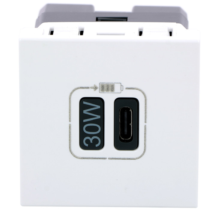 Legrand - Mosaic - Chargeur Simple USB Type-C - 3A - 30W Power Delivery - 2 Modules - Réf : 077585L