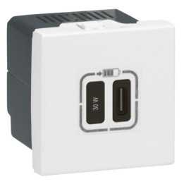 Legrand - Mosaic - Chargeur Simple USB Type-C - 3A - 30W Power Delivery - 2 Modules - Réf : 077585L