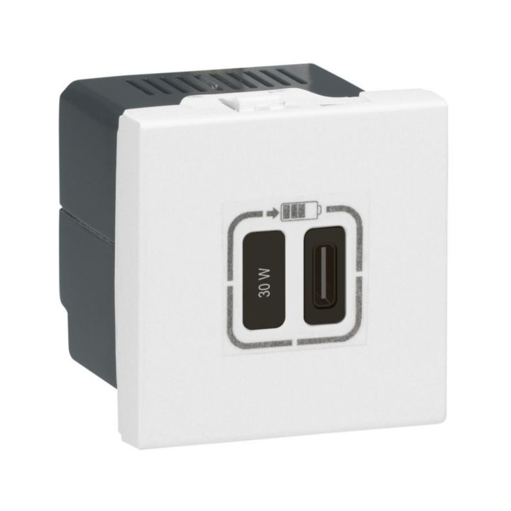 Legrand - Mosaic - Chargeur Simple USB Type-C - 3A - 30W Power Delivery - 2 Modules - Réf : 077585L