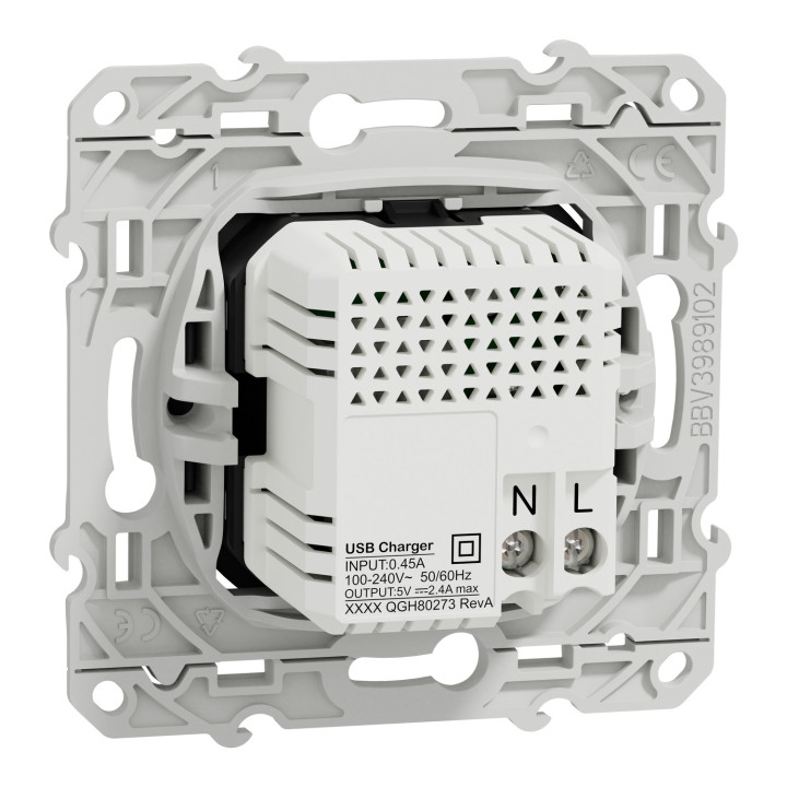 Schneider - Odace Prise double USB Anthracite - Type A+C - 2.4A - Réf : S540401