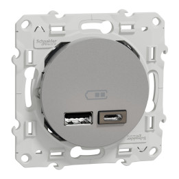 Schneider - Odace Prise double USB Alu - Type A+C - 2.4A - Réf : S530401