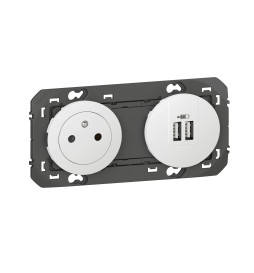 Legrand - Prise de courant 2P+T Surface + chargeur 2 USB Type-A Dooxie 3A précâblés - finition Blanc - Réf : 600342