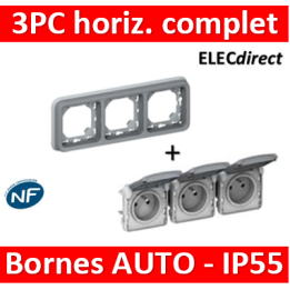 Legrand Plexo - Triple prise de courant 2P+T 16A 230V - horizontal - encastré - IP55/IK07 - 069687+069564