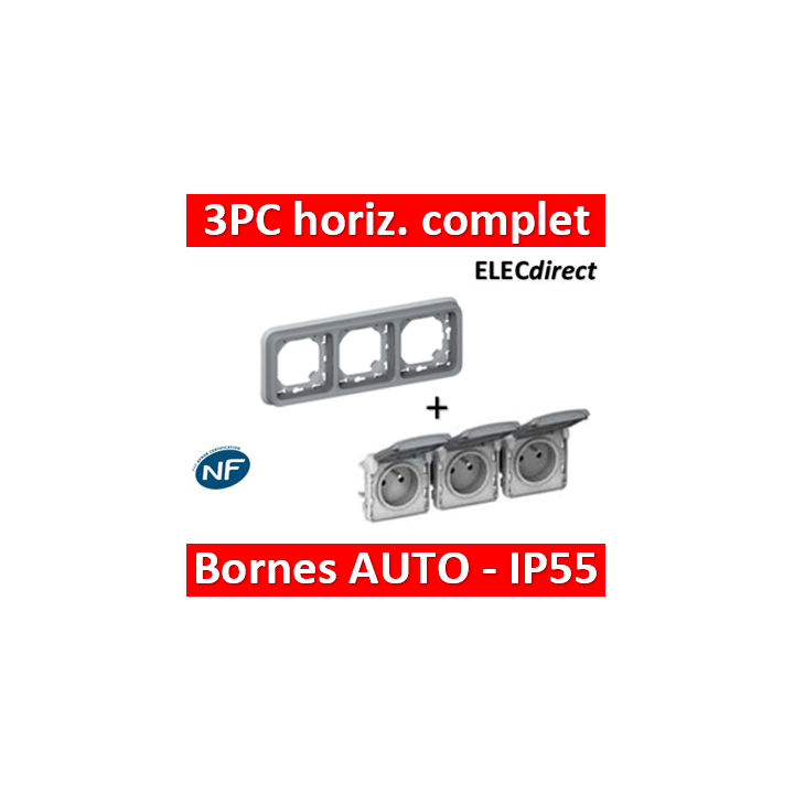 Legrand Plexo - Triple prise de courant 2P+T 16A 230V - horizontal - encastré - IP55/IK07 - 069687+069564