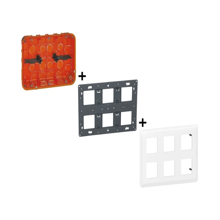 Legrand Mosaic - Kit poste de travail 2 x 3 x 2 modules - Encastré - Blanc - Réf : 080126+080266+078832L