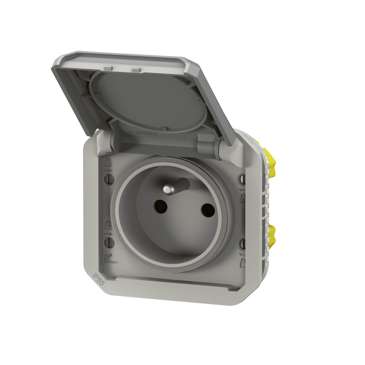 Legrand Plexo - LOT de 10 prises de courant 2P+T - 16A - 250V - composable - étanche - IP55/IK08 - Gris - Réf : 069551Lx10