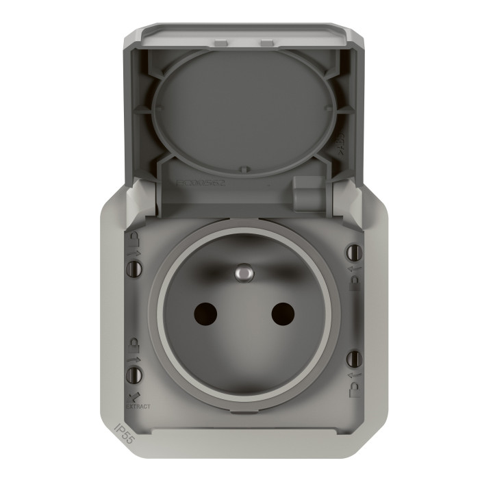 Legrand Plexo - LOT de 10 prises de courant 2P+T - 16A - 250V - composable - étanche - IP55/IK08 - Gris - Réf : 069551Lx10