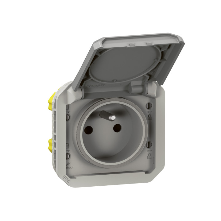 Legrand Plexo - LOT de 10 prises de courant 2P+T - 16A - 250V - composable - étanche - IP55/IK08 - Gris - Réf : 069551Lx10