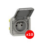 Legrand Plexo - LOT de 10 prises de courant 2P+T - 16A - 250V - composable - étanche - IP55/IK08 - Gris - Réf : 069551Lx10