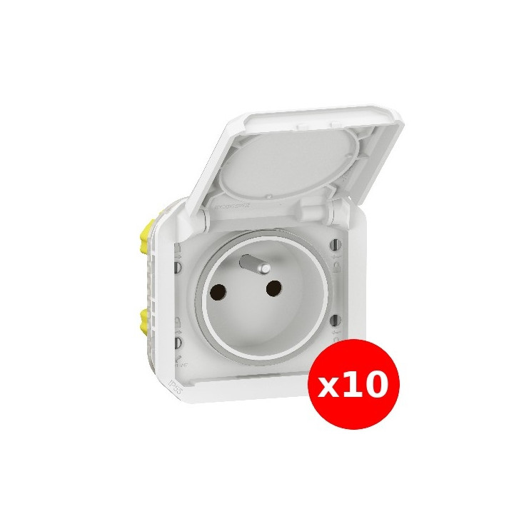 Legrand Plexo - LOT de 10 prises de courant 2P+T - 16A - 250V - composable - étanche - IP55/IK08 - Blanc - Réf : 069621Lx10