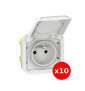 Legrand Plexo - LOT de 10 prises de courant 2P+T - 16A - 250V - composable - étanche - IP55/IK08 - Blanc - Réf : 069621Lx10