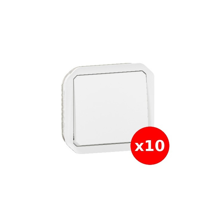 Legrand Plexo - LOT de 10 interrupteurs ou Va-et-Vient - 10A - 250V - composable - IP55/IK08 - Blanc - Réf : 069611Lx10