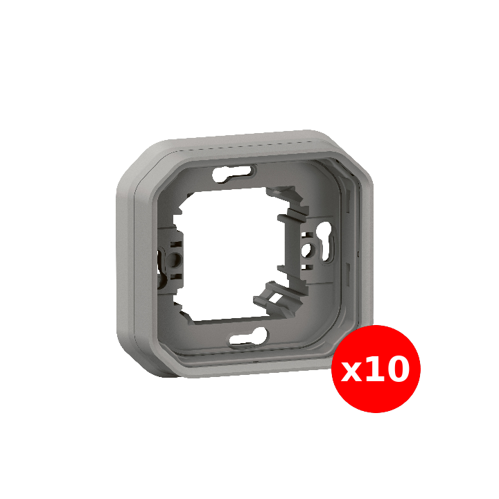 Legrand Plexo - LOT de 10 supports plaque étanche - Encastré - 1 poste - Gris - Réf : 069681Lx10