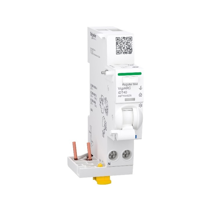 Schneider - Acti9 iDT40 - Disjoncteur 20A + Module détecteur arc différentiel 30mA ASI 1PN 25A - Réf : A9P22620+A9TYA4625