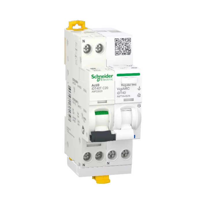 Schneider - Acti9 iDT40 - Disjoncteur 20A + Module détecteur arc différentiel 30mA ASI 1PN 25A - Réf : A9P22620+A9TYA4625