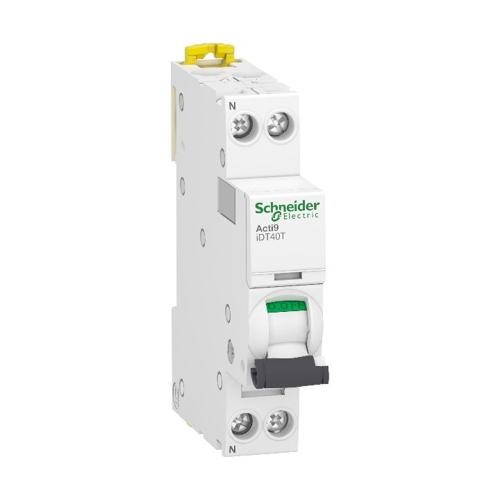 Schneider - Acti9 iDT40 - Disjoncteur 40A + Module détecteur arc différentiel 30mA ASI 1PN 40A - Réf : A9P22640+A9TYA4640