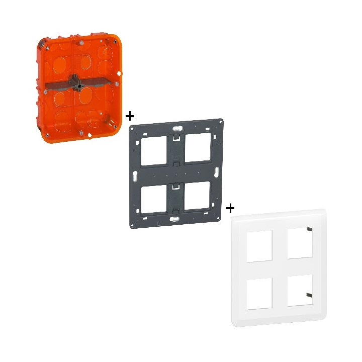 Legrand Mosaic - Kit poste de travail 2 x 2 x 2 modules - Encastré - Blanc - Réf : 080124+080264+078838L