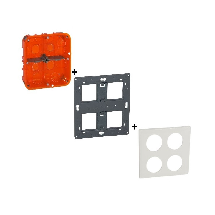 Legrand Céliane - Kit poste de travail complet 2 x 2 postes - Encastré - Blanc - Réf : 80264+068608+80124