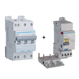 Hager - Disjoncteur 40A - 3P+N - courbe C avec Bloc différentiel 40A - 3P+N - type F - Réf : BDF440F+NFT840