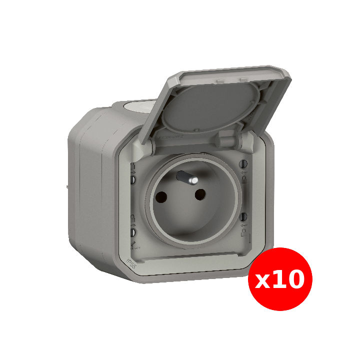 Legrand - LOT de 10 prises de courant 2P+T 16A étanche Plexo Saillie- IP55/IK08 - Gris - Réf : 069731Lx10