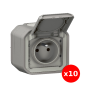 Legrand - LOT de 10 prises de courant 2P+T 16A étanche Plexo Saillie- IP55/IK08 - Gris - Réf : 069731Lx10