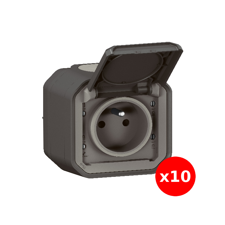 Legrand - LOT de 10 prises de courant 2P+T 16A étanche Plexo Saillie - IP55/IK08 - 250V - Anthr - Réf : 069791Lx10