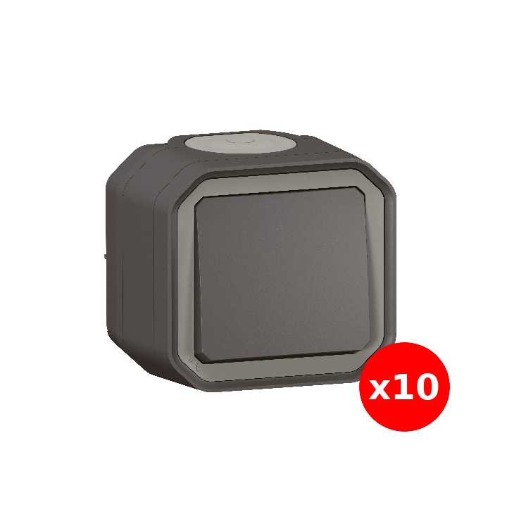 Legrand - LOT de 10 interrupteurs/va-et-vient étanche Plexo - saillie 10AX - 250V - IP55 - Anthracite - Réf : 069761Lx10